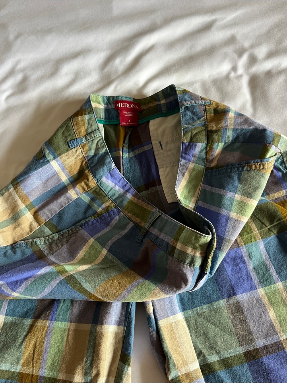 Merona Women Plaid Shorts Size 8 Cotton Blue Green Brown Casual Summer Chino - Picture 15 of 16